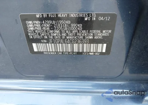 2012 Subaru Impreza 2.0I Sport Premium из США, поврежденный, VIN JF1GPAL64CG236393